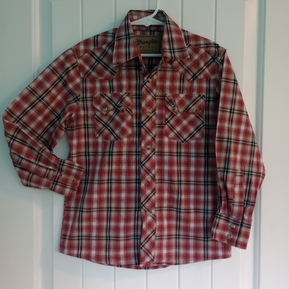 Wrangler Retro Boy's Long Sleeve Western Snap Shirt Size 7/8 Medium